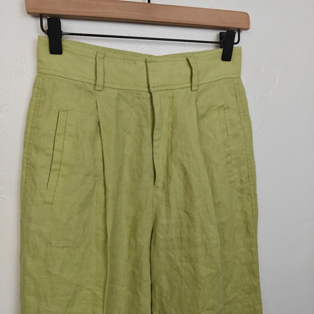 Everlane Way-High Slouch Pants Womens 00 Green Linen Wide Leg High Rise Trousers